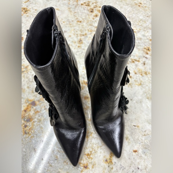 Zara Collection 3D Floral Ankle Boots Black Leather High Heel Stiletto Glam Sz 5 - Picture 3 of 13